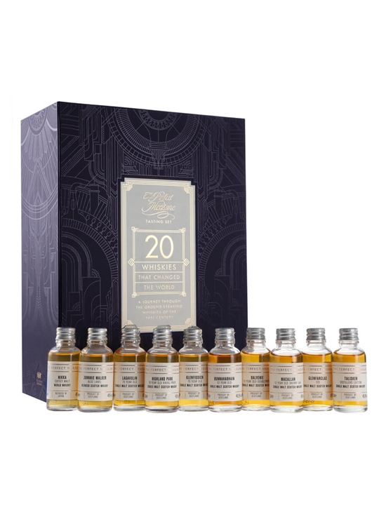 20 Whiskies That Changed The World presentation set with whisky samples and two tasting glasses